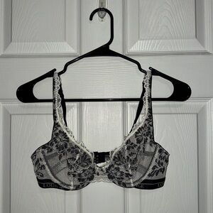 Lounge Underwear - Black and White Lace Luxe Balcony Bralette - Size 34D